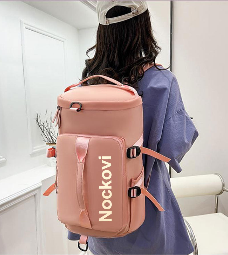 Nockovi Pink Gym Bag for Women - Stylish Sports Duffle Bag, Travel Backpack, Weekender Overnight Bag with Shoes Compartment