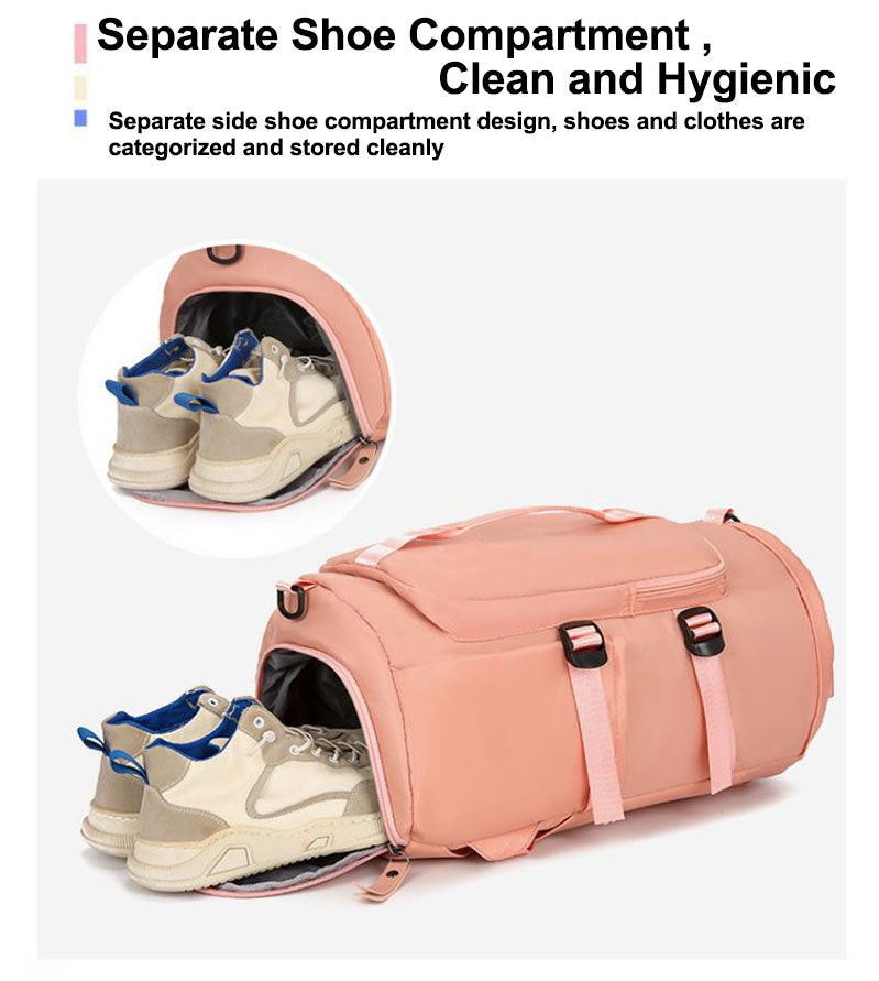 Nockovi Pink Gym Bag for Women - Stylish Sports Duffle Bag, Travel Backpack, Weekender Overnight Bag with Shoes Compartment